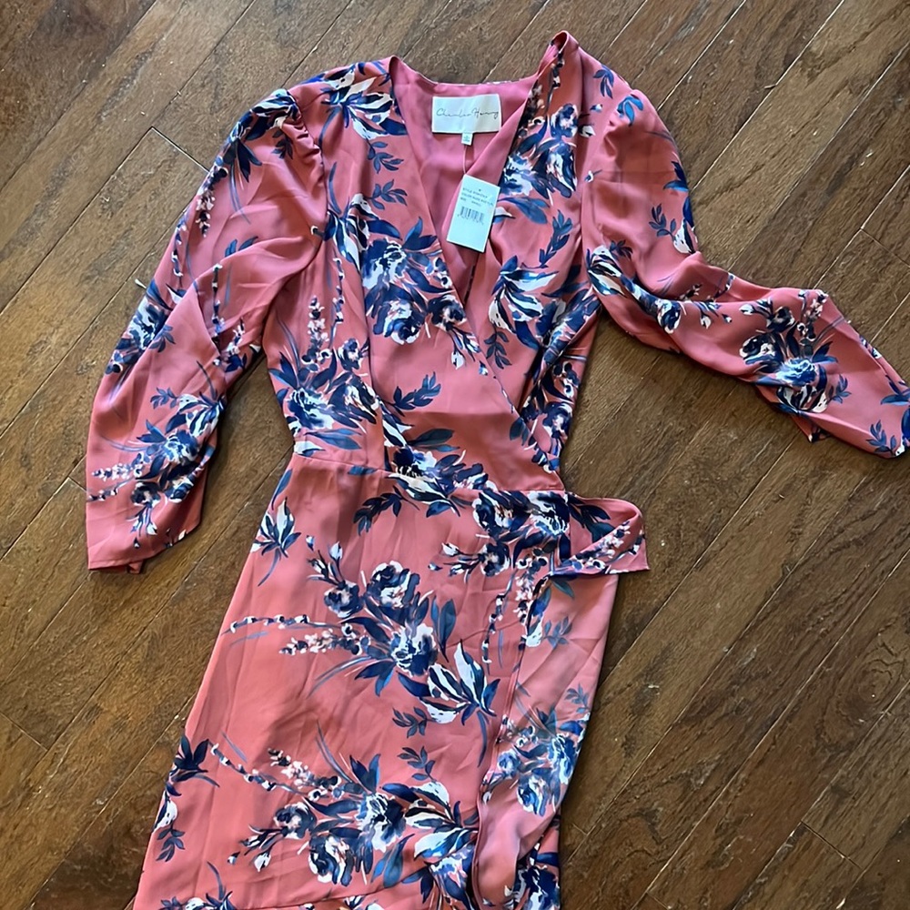 Charles Henry pink floral midi wrap dress, size S, NWT
